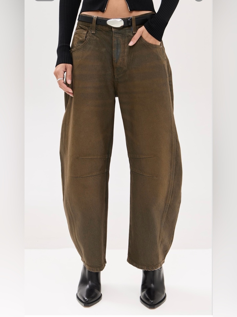 Free People Size 26 Good Luck Coated Barrel Jeans in New Moon NWOT